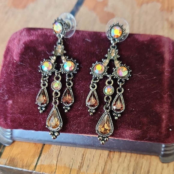 Elegant Gold and Brown Chandelier Earrings - Picture 1 of 6